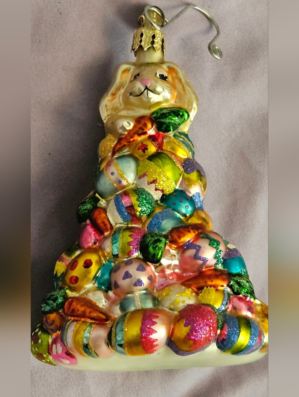 Hand-Painted Multicolor Bunny and Easter Egg Holiday Ornament Radko